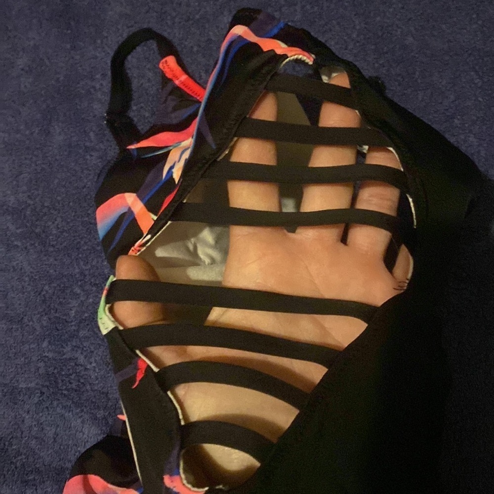 Victoria's Secret PINK Swim Suit One Piece Strappy Black Floral Bird​​​ - Picture 3 of 6